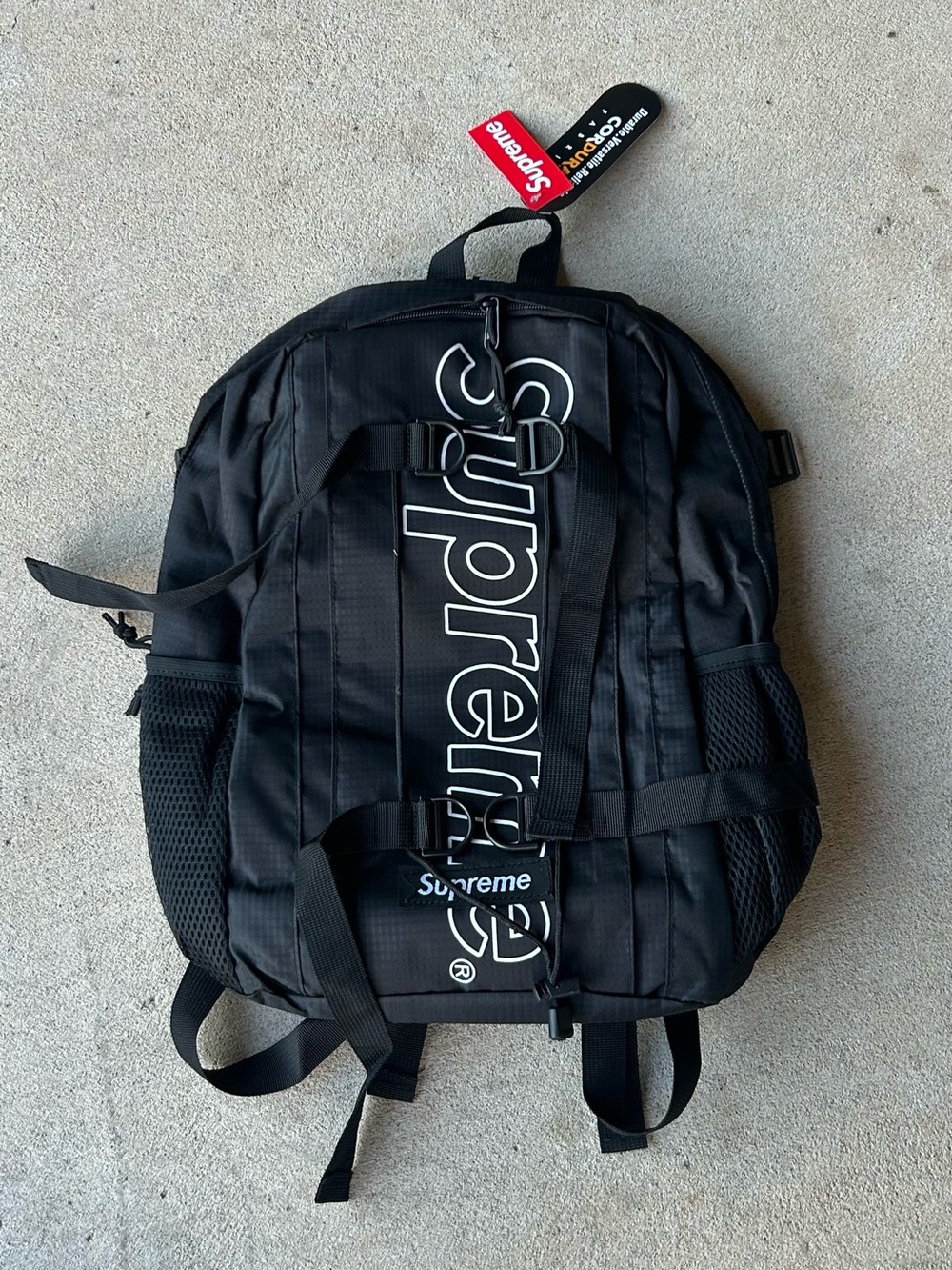 Supreme Black Backpack with White Vertical Logo